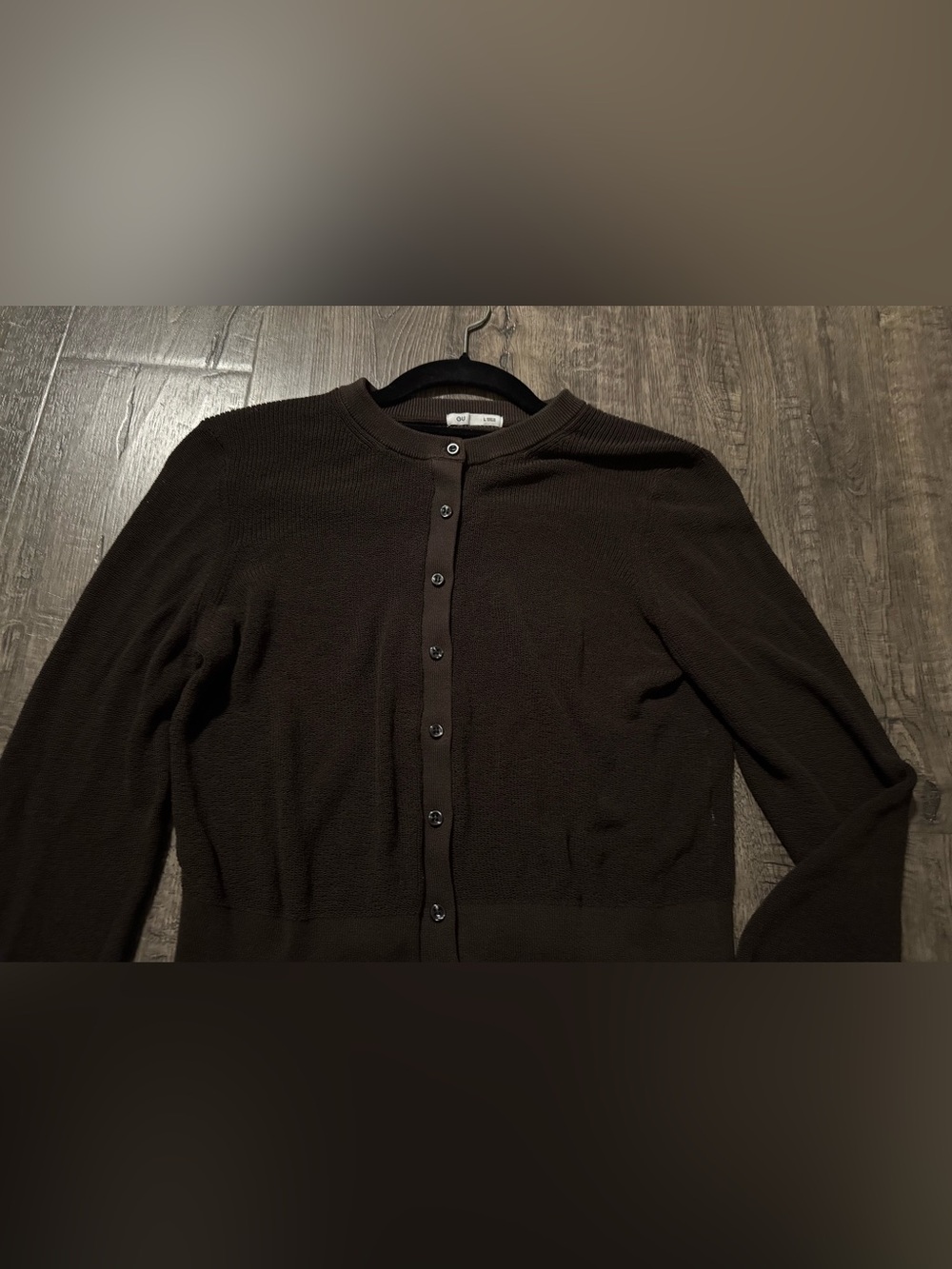 GU Dark Brown Button-Front Cropped Crewneck Cardigan Size L